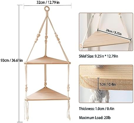 Artilady Corner Shelf Macrame Wall Hanging, Boho Wood Storage Wall Decor