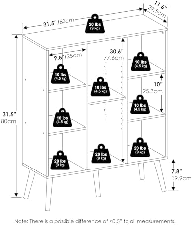 Furinno Claude Mid Century Style Book Shelf, 8-Cube Bookshelf, Cube Storage Organizer Bookcase with Wood Legs, 10.9 x 31
