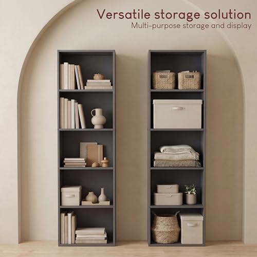 Vida Designs Oxford 5 Tier Bookcase Grey Wooden Shelf Display Storage Unit for Office Living Room Furniture