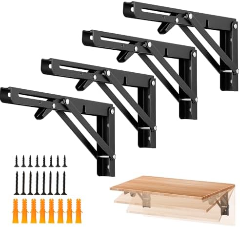 Ravinte Matte Black Folding Shelf Brackets, 10 Inch, 4 Pack
