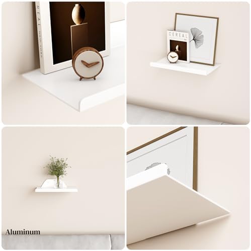 Floating Shelf for Wall, Off Center Metal Shelf for Decor, Modern Wall Shelf for Storage with Lip, Hanging Shelf for Liv