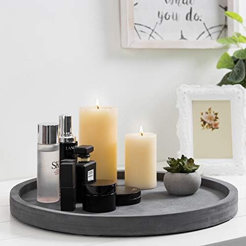 MyGift 16 Inch Round Gray Concrete Decorative Tray for Bathroom Vanity Counter, Living Room Coffee Table or Ottoman, Kit