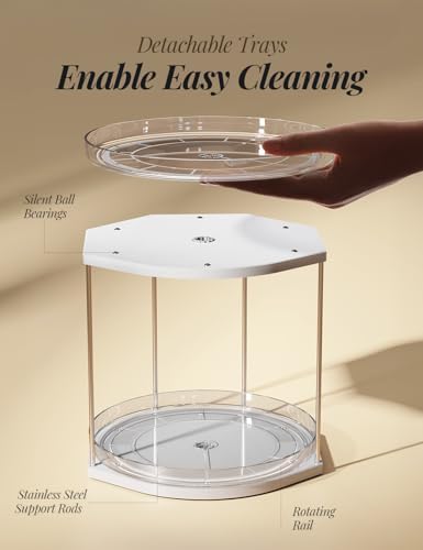 2 Pack 2 Tier Lazy Susan Turntable Organizer – 9.05” Rotating Spice Rack Organizer for Cabinet, Pantry, Tabletop & Count