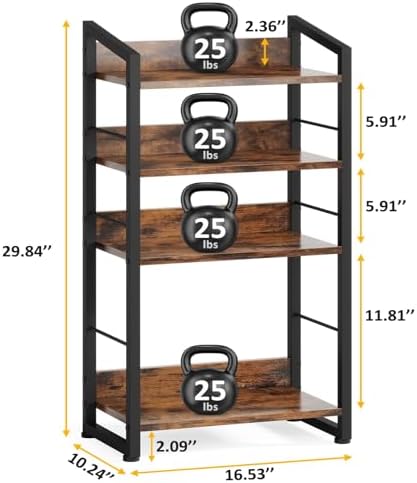 Hosfais Book Shelf Small Bookshelf: 4-Tier Wood Bookcase Industrial Bookshelf with Edge Protection Metal Narrow Bookcase