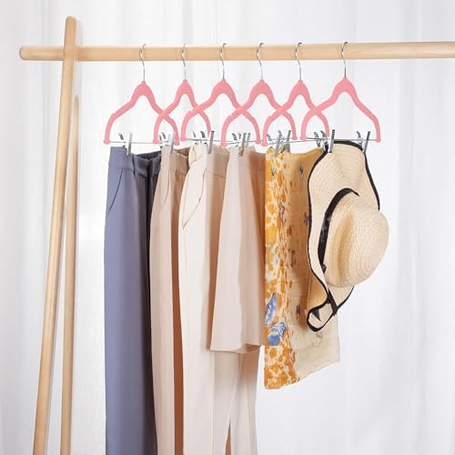 VECELO 20 Pack Velvet Clothes Hangers with Adjustable Clips,Heavy-Duty Non Slip & Space-Saving with 1 Magic Hangers & 2 Tie Rack for Suit Coat Pants Skirt Dresses