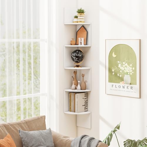 Tangkula 50''H Corner Shelf Wall Mount, 5-Tier Wooden Storage Organizer