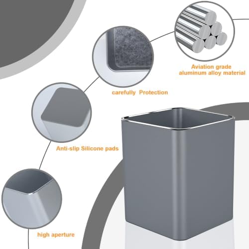 Metal Pen Holder Aluminum Pencil Holder Desktop Organizer Square for Office, School, Home 3.15 x 4 Inches-Grey