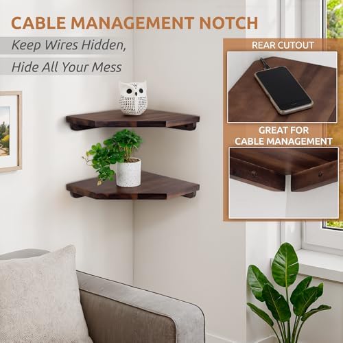 Demigo Hexagon Corner Floating Shelves, 2-Pack Acacia Wood Wall Shelf