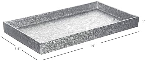 Home Basics Plastic Vanity Tray for Jewelry, Make up, Perfume, Cosmetics, Bathroom or Dresser Organizer, (Silver Texture