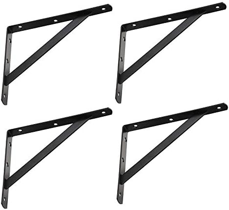 4 Pcs 10inch Tripod Triangle Shelf Brackets, Wall Mounted Shelf Supports Black,BT25004