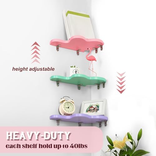 Cute Wavy Corner Shelf Wall Mount, Set of 3 Wood Floating Cloud Corner