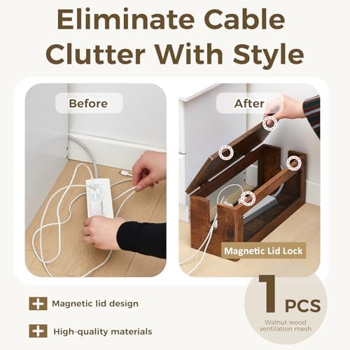 Chunful Extra Large Cable Management Box, 16'' Wood Cord Box Organizer with Ventilation Nets & Organizer for Power Strip