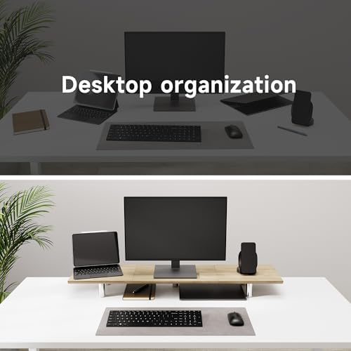 Fenge 39.4” Dual Monitor Stand with Height Adjustable Legs, Oak