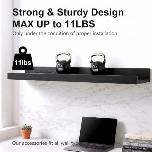 Black Picture Ledge Shelves, 36 Inch Long Floating Shelf Set of 2