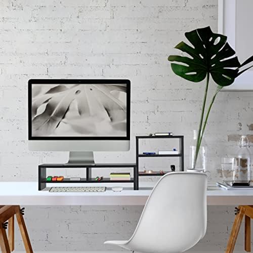 Relaxdays Monitor Stand with Shelves, 2 Parts, Organiser, Laptop Shelf for Desk, Desk Riser, Office, Black, 1 Piece
