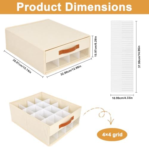 Minimalist Home DIY Underwear Drawer Organizer-Dustproof Sock Organizer with 6pcs Drawer Divider Adjustable Cream White 