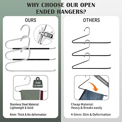 DOIOWN Open Ended Pants Hangers, Stainless Steel Pants Jean Hangers 8 mm Thick, Multifunctional Non-Slip Hangers for Heavy Pants, Jeans, Trousers, Scarf, Space-Saving Clothes Hangers for Women and Men