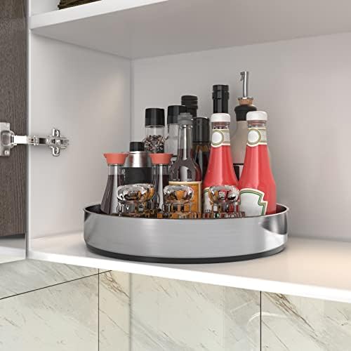 VAEHOLD Pantry Cabinet Lazy Susan Stainless Steel Black Spice Rack Turntable - Decorative Trays Storage Containers Organ