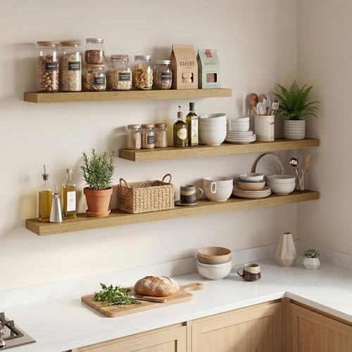 Axeman 55 Inch Floating Shelves for Wall, 2 Packs, Invisible Brackets, Oak