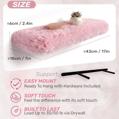 Furry Floating Shelves for Wall,2 Pack Wood Shelf with Plush Soft Shag Cover, Wall Mounted Shelves for Bedroom, Living R
