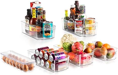 NutriChef Refrigerator Organizer Bins 6-Piece - Plastic Storage Bins with Egg Holder - For Fridge, Freezer, Kitchen, Cab