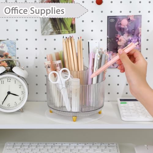 SKYDUE Rotating Pencil Pen Holder, Pen Organizer with 5 Slots - Aesthetic Desk Organizer and Accessories for School, Home, Office Supplies