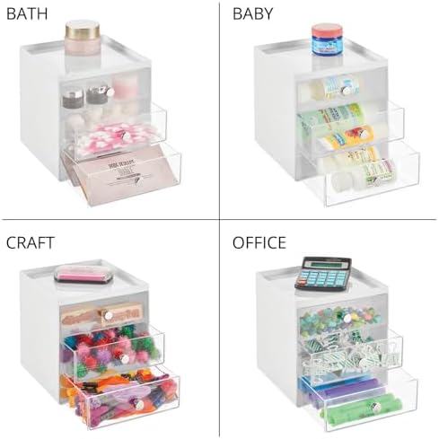 mDesign Makeup Organizer Storage Station Cube with 3 Drawers for Bathroom Vanity, Cabinet, Countertops - Holds Lip Gloss