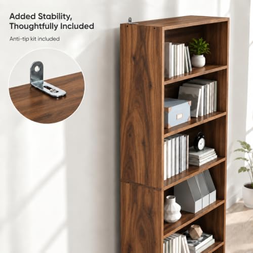 IULULU 6 Tier Bookcase with Open Storage Shelves, Brown
