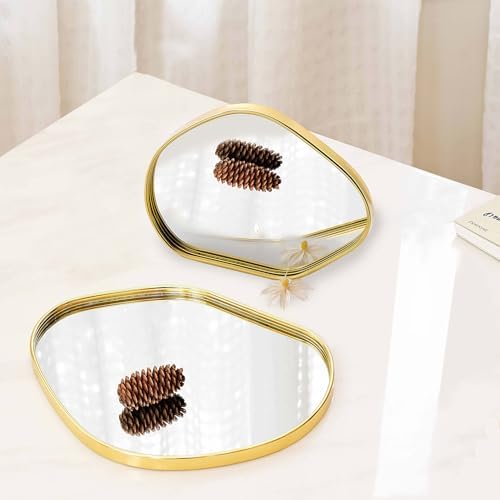 Perfum Trays,Gold Mirror Tray,Vanity Decorative Tray,Non Slip Potato-Shaped Perfume Organizer for Jewelry,Bathroom,Coffe