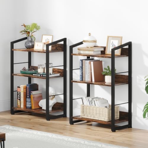 Hosfais Book Shelf Small Bookshelf: 3-Tier Wood Bookcase Industrial Bookshelf with Edge Protection Metal Narrow Bookcase