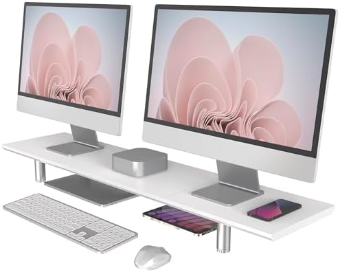 Fenge 39.4” Dual Monitor Stand with Height Adjustable Legs, White
