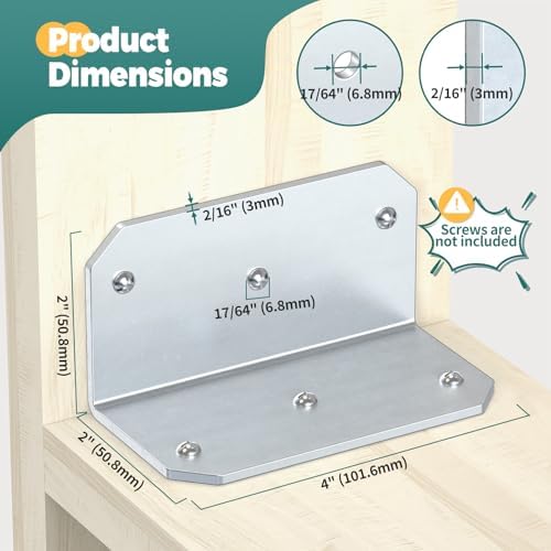 4 Inch Galvanized L Bracket, 90 Degree Corner Brace for Wood, 4"×2"×2" Heavy Duty Angle Bracket for Floating Shelves, Fu
