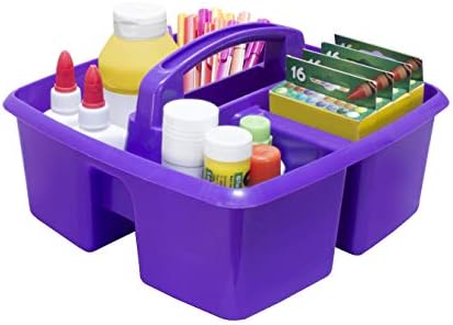 Storex 3-Compartment Small Caddy – Multipurpose Classroom Organizer with Handle, Purple, 5-Pack (00944U06C)
