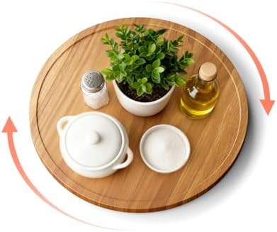 12" Acacia Wood Lazy Susan Turntable Organizer for Table Top, Round Wooden Lazy Susan Storage for Cabinet Countertop Pan