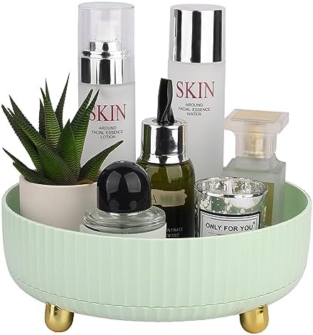 360 Rotating Makeup Perfume Organizer Skincare Tray, Small Light Green
