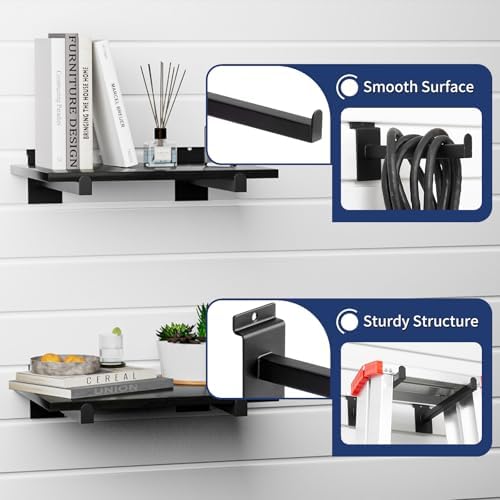 16 Pack Heavy Duty Tube Slatwall Shelf Brackets, Metal Tubular Slat Wall Brackets with Lip, Slatwall Accessories for Gar