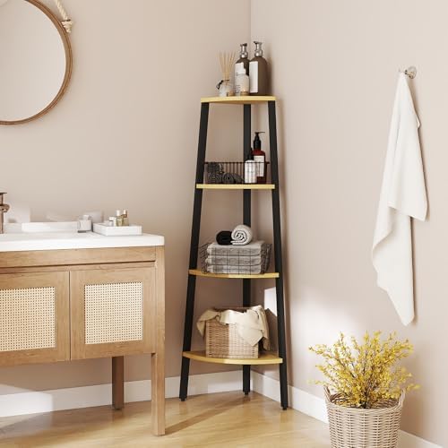 Corner Shelf, 4 Tier Ladder Corner Bookshelf, Natural Oak