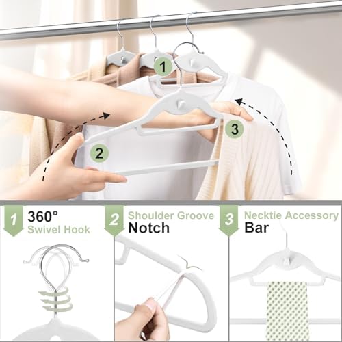 Velvet Felt Stackable Hangers 50 Pack, Thin & Space Saving, White
