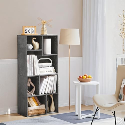 VECELO Wide Kids Staggered 7-Cube Bookshelf,Extra Large Freestanding Open Storage Organizer with Multi-Size Compartments