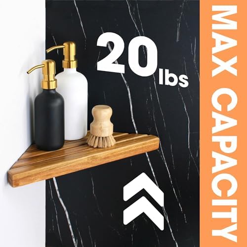 ENKEZI Acacia 2,3 Tiers Corner Shower Shelf, Triangular Corner Shelf Wooden Bathroom Shelf for Tiled Wall, Shower Corner