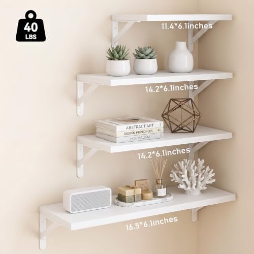 YGEOMER 4 Different Sizes Floating Shelves for Wall Home Decor, White