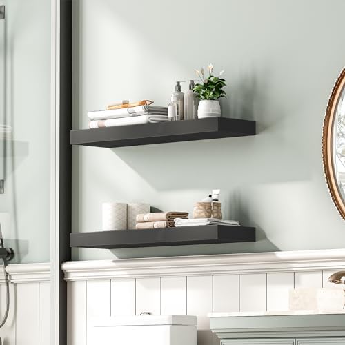 HOOBRO Floating Shelves for Wall, Wall Mounted Shelf Set of 2, 23.6" Hanging Shelf with Invisible Brackets, for Wall Dec