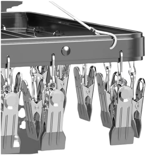 Pants Hanger Clothes Drying Racks Clip Hangers Metal with 36 Clips Windproof Hook Underwear Hanger Foldable Laundry Clip forJeans Yoga Leggings Trousers Socks Bras (Grey)