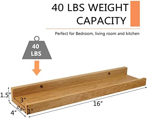 16-Inch Natural Solid Oak Wood Floating Shelf for Wall Decor