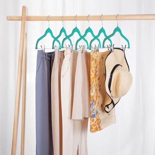 VECELO 20 Pack Velvet Clothes Hangers with Adjustable Clips,Heavy-Duty Non Slip & Space-Saving with 1 Magic Hangers & 2 Tie Rack for Suit Coat Pants Skirt Dresses