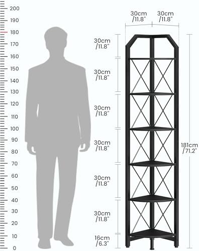 CHOEZON 6-Tier Corner Shelf, Industrial Corner Bookshelf, 71.2" Display Storage Stand, Plant Stand Display Shelf, Tall B