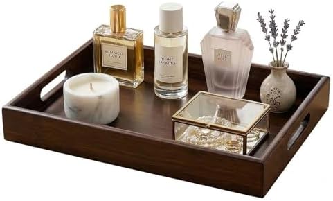 Perfume Plate Tray with Handle - Natural Bamboo Wood Display Tray for Dresser, Coffee Table, or Bathroom, 11.4x7.9 Inche
