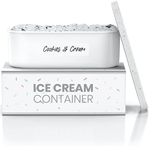BALCI,Ice Cream Container,2 Quart,Perfect Reusable Freezer Storage for Homemade Ice Cream Tubs for Sorbet, Frozen Yogurt and Gelato!,Flexible Silicone Lids, Long Scoop, Stackable,White with Sprinkles