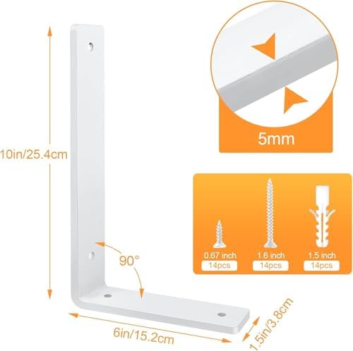 White Floating Shelf Bracket 10 Inch, 6 Pack Heavy Duty Shelf Brackets, Wall Shelf Bracket for DIY Decorative with Mount