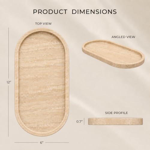 Beige Travertine Marble Bathroom Tray, 12 x 6 in, Vanity Tray